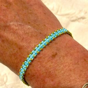New Super Cute Boho Beaded Surf Festival Bracelet Baby Blue Gold